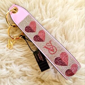 Victoria's Secret Hearts rhinestone wristlet strap keychain